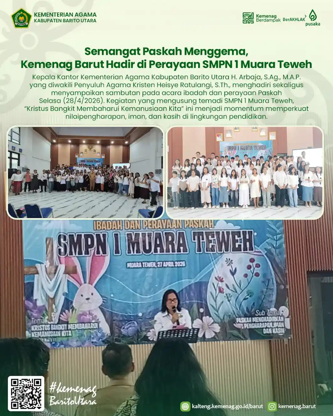 Semangat Paskah Menggema, Kemenag Barut Hadir di Perayaan SMPN 1 Muara Teweh